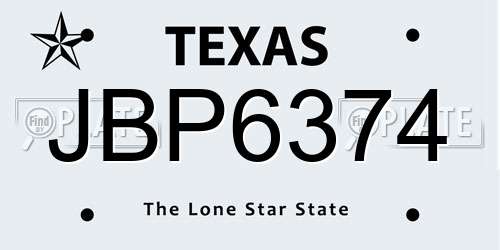 JBP6374 Texas License Plate