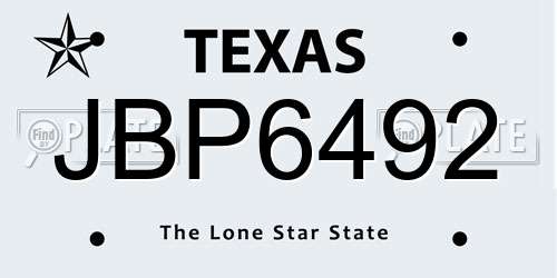 JBP6492 Texas License Plate