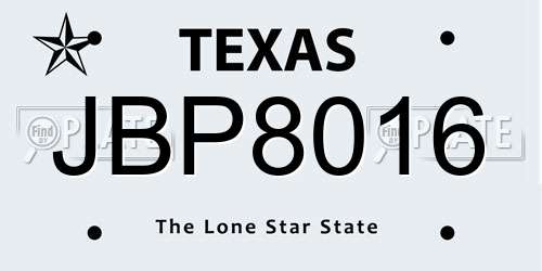 JBP8016 Texas License Plate
