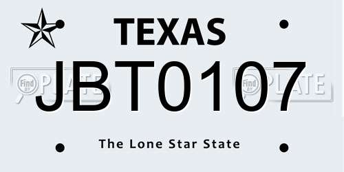 JBT0107 Texas License Plate