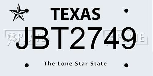 JBT2749 Texas License Plate