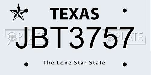 JBT3757 Texas License Plate