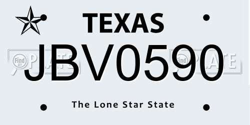 JBV0590 Texas License Plate