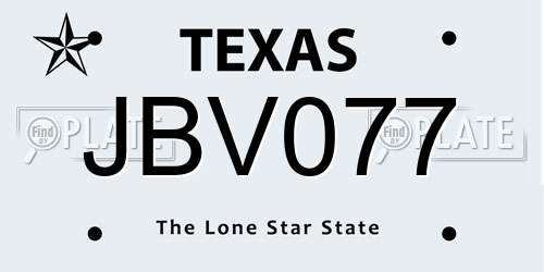 JBV077 Texas License Plate