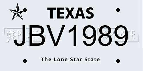 JBV1989 Texas License Plate