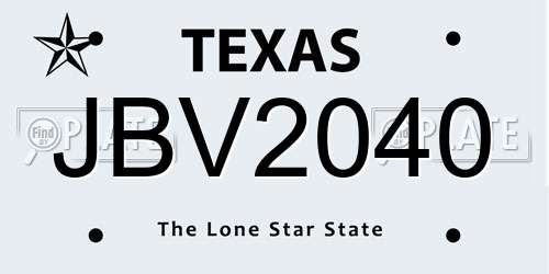 JBV2040 Texas License Plate