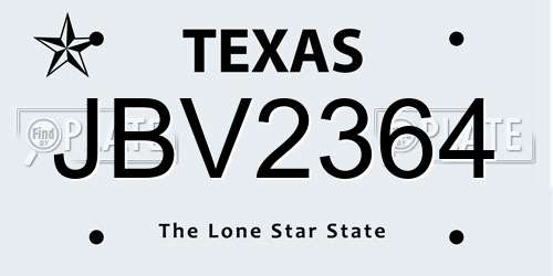 JBV2364 Texas License Plate