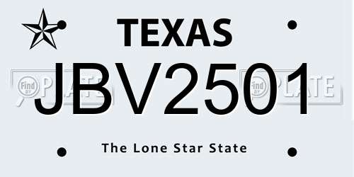 JBV2501 Texas License Plate