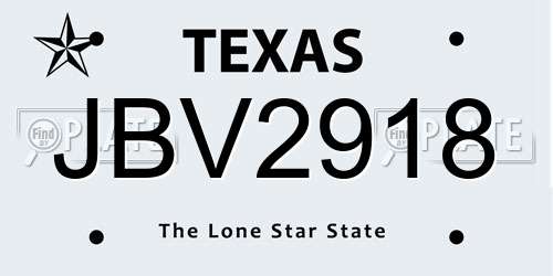 JBV2918 Texas License Plate