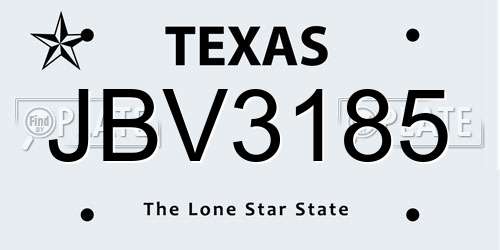 JBV3185 Texas License Plate