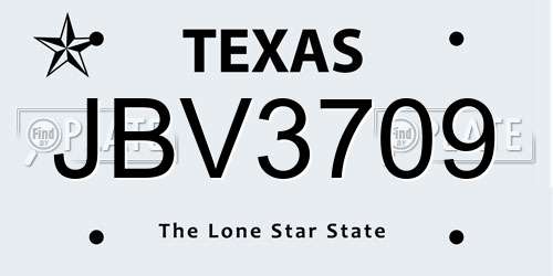 JBV3709 Texas License Plate