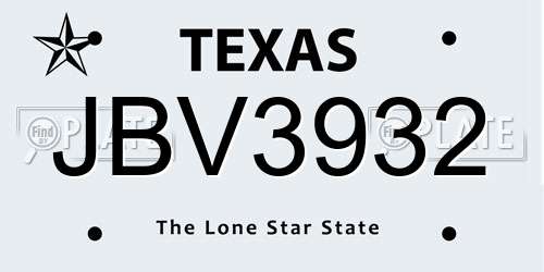 JBV3932 Texas License Plate