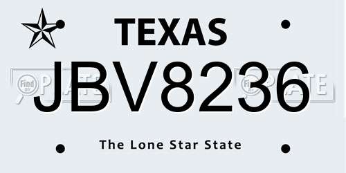 JBV8236 Texas License Plate