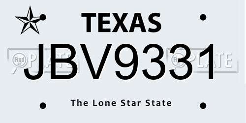 JBV9331 Texas License Plate