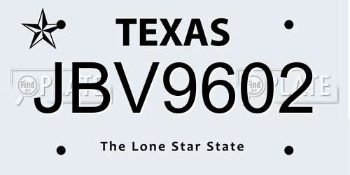 JBV9602 Texas License Plate