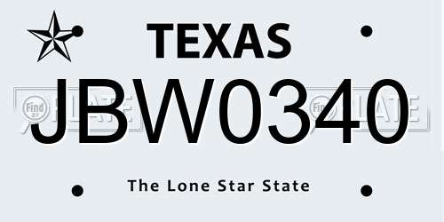 JBW0340 Texas License Plate