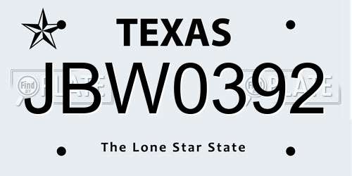 JBW0392 Texas License Plate