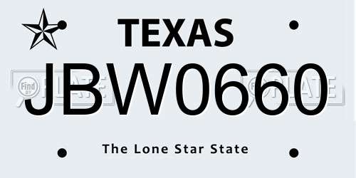 JBW0660 Texas License Plate
