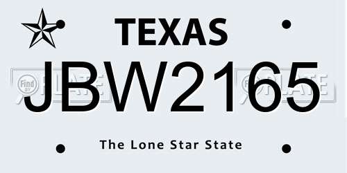 JBW2165 Texas License Plate