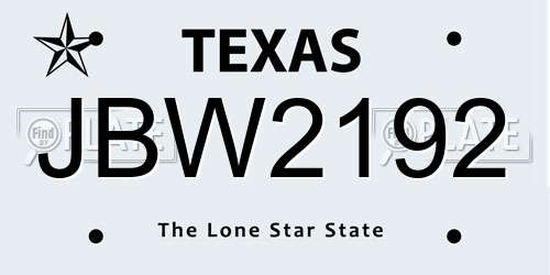 JBW2192 Texas License Plate
