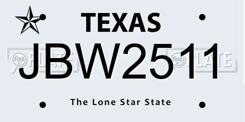 JBW2511 Texas License Plate