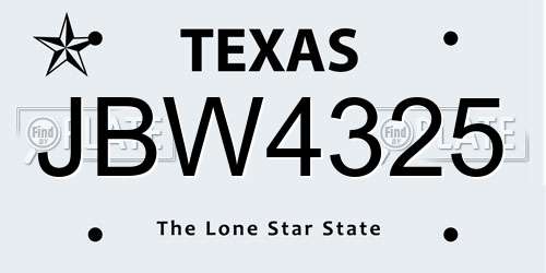 JBW4325 Texas License Plate