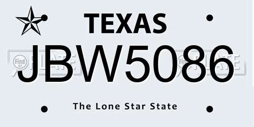 JBW5086 Texas License Plate