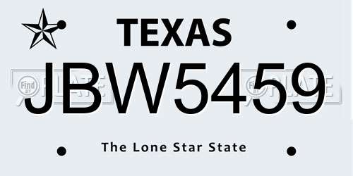JBW5459 Texas License Plate