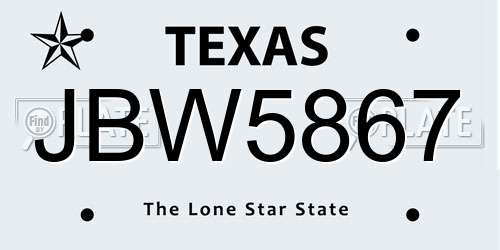 JBW5867 Texas License Plate