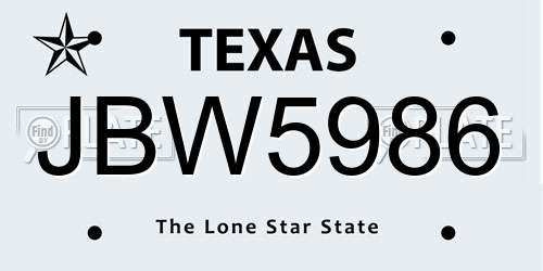 JBW5986 Texas License Plate