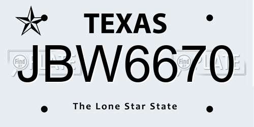 JBW6670 Texas License Plate