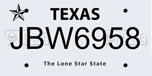 JBW6958 Texas License Plate