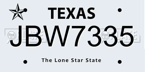 JBW7335 Texas License Plate
