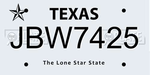 JBW7425 Texas License Plate