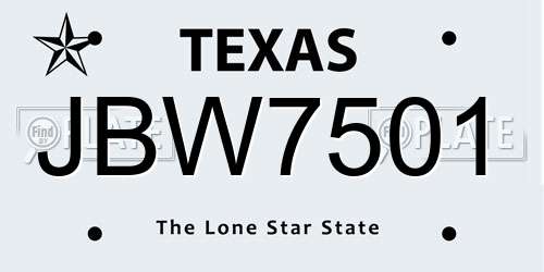 JBW7501 Texas License Plate