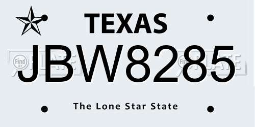 JBW8285 Texas License Plate