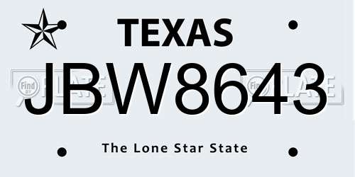 JBW8643 Texas License Plate