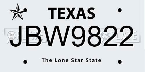 JBW9822 Texas License Plate