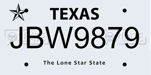 JBW9879 Texas License Plate