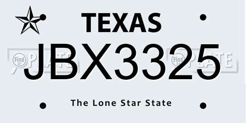 JBX3325 Texas License Plate