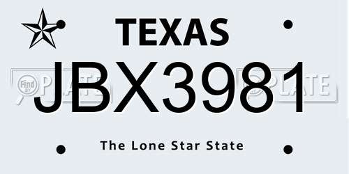JBX3981 Texas License Plate