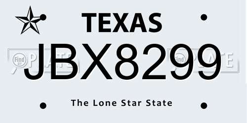 JBX8299 Texas License Plate