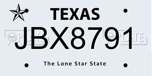 JBX8791 Texas License Plate