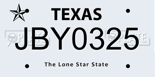 JBY0325 Texas License Plate