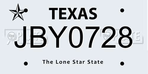 JBY0728 Texas License Plate