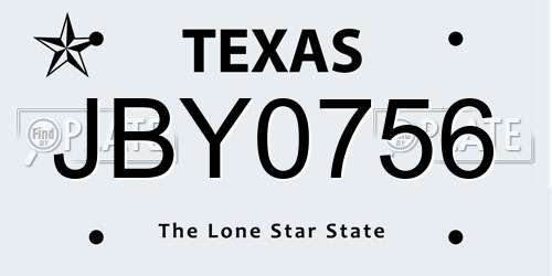 JBY0756 Texas License Plate