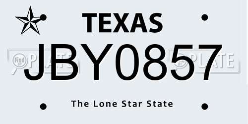 JBY0857 Texas License Plate