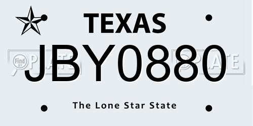 JBY0880 Texas License Plate
