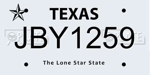 JBY1259 Texas License Plate