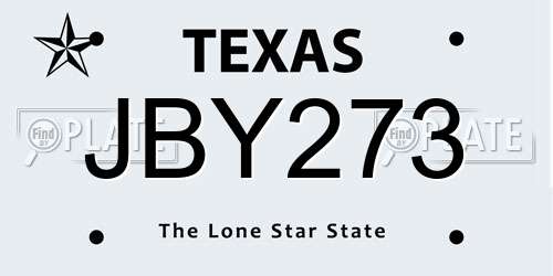JBY273 Texas License Plate